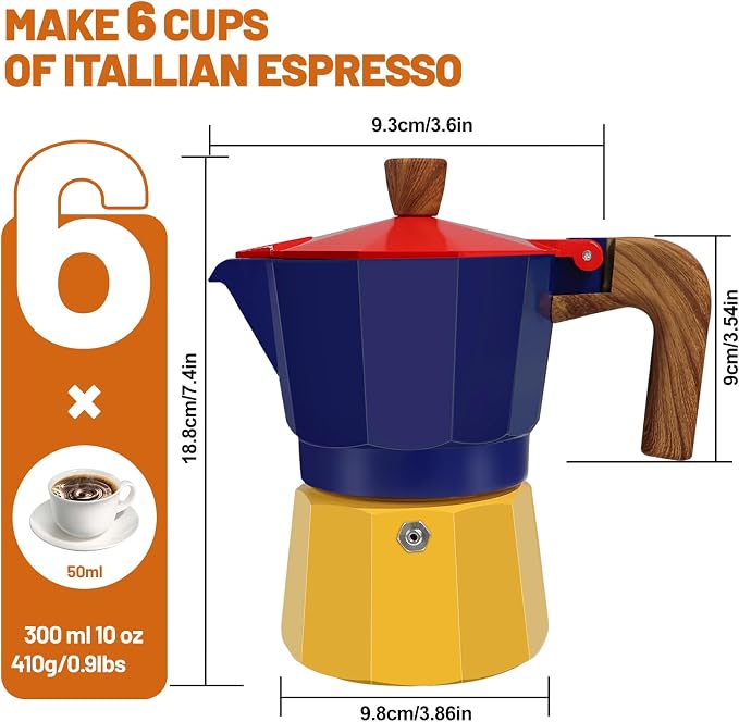 6 Cup Aluminum Espresso Stovetop Moka Pot Express Coffee Maker Percolator Italian Classic Mocha Coffee Machine for Italian and Cuban Cafe Brewing for Home Camping 300ml 10oz