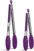 Tongs for Cooking, 600ºF High Heat-Resistant Stainless Steel Kitchen Tongs with Silicone Tips, Non Scratch, Locking Tong for BBQ Grilling Air Fryer Food Salads, Set of 2 (9" and 12") Purple