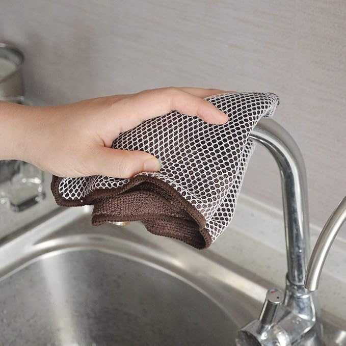 Dish Cloths for Washing Dishes with Scrub Side, Microfiber Dish Rags | Dual-sided microfiber dish cloths with scrubber for stuck-on food, quick dry kitchen washcloths 9 Pack, 12" x 12 Inch Brown