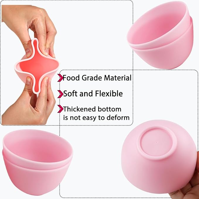 Silicone Face Mask Mixing Bowls, Pink 6 Pack, for Estheticians | Microwave and freezer safe, non-stick flexible design, 3.3-inch size, rinse cleanup, hair color, clay blends and skincare