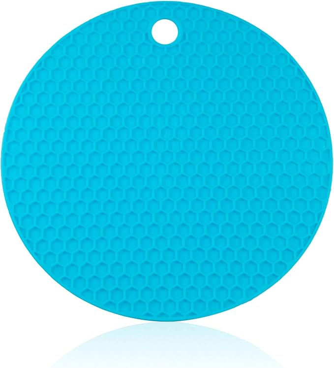 6 Pcs Blue1 6.0 Inch Round Silicone Mat, 0.19 Inch Thick | Non-Slip & Easy to Clean Heat Resistant Tripod Insulation Mat for Kitchens & Pans