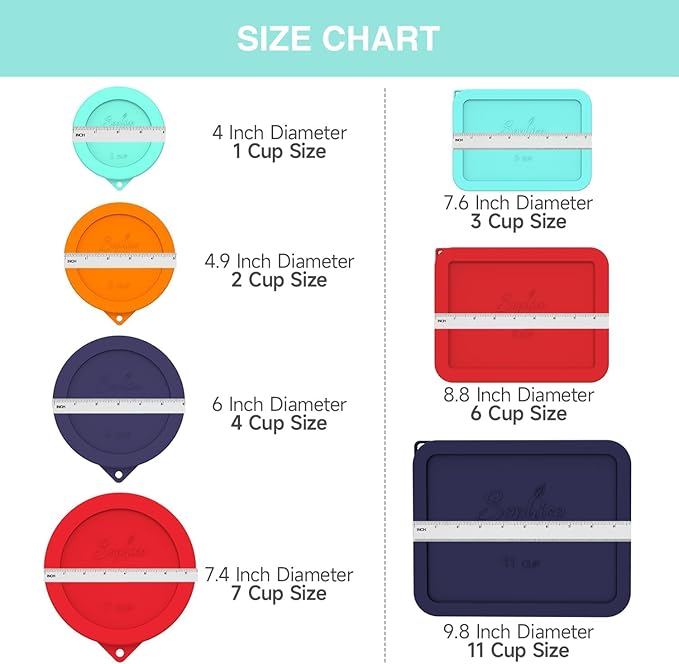 SOPHICO 4 Cup Silicone Lids Replacement for Pyrex & Anchor Hocking 7201-PC | Food Grade Silicone, Leakproof、Airtight Lids, Dishwasher Microwave Safe