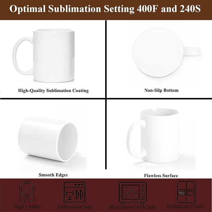 ABBSH Sublimation Mugs, Sublimation White Coffee Mugs Tazas Para Sublimacion Blank 11 OZ With Box for for Coffee, Soup, Tea, Milk, Latte, Hot Cocoa Set of 12