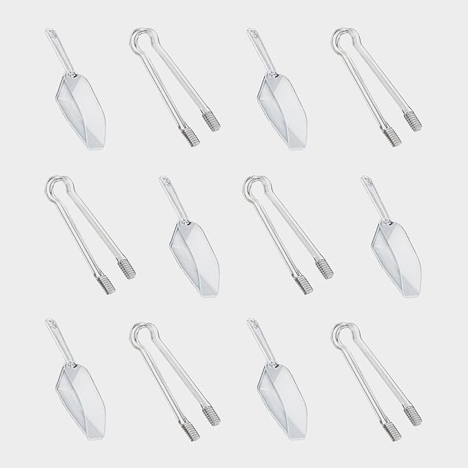 12 Pcs Plastic Ice Tongs and Scoops Mini Kitchen Tongs Utility and Kitchen Scoops Ice Shovel Scoop Ice Cube Buffet Scoop for Cocktail Whiskey Tea Party Candy Dessert Buffet