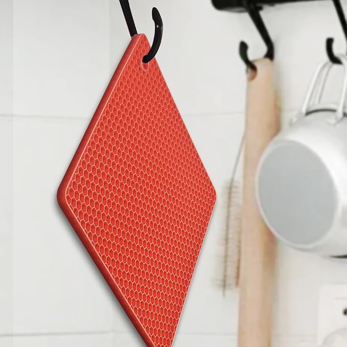 homEdge Silicone Square Trivets Mat, 6 Packs Multipurpose Non Slip Heat Resistant Pot Holder-Red