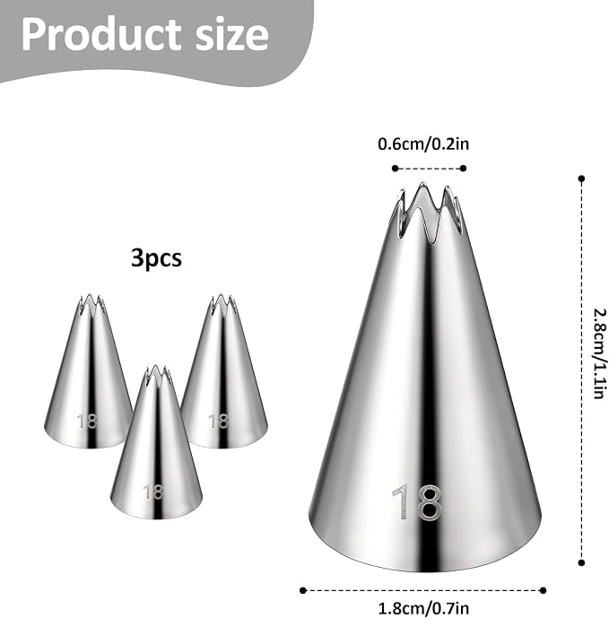 3 Pieces #18 Cake Piping Tip Open Star Icing Tip Seamless Icing Tips Stainless Steel Cupcake Piping Tips for Frosting Macarons Dessert Cake Decorations