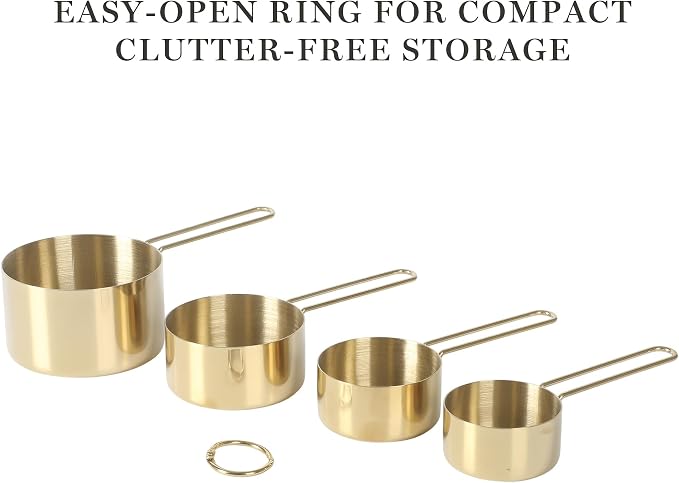 Martha Stewart Richburn 4-Piece Gold Stainless Steel Measuring Cup Set – Durable and Stylish Kitchen Measuring Tools for Baking and Cooking (Pack of 6)