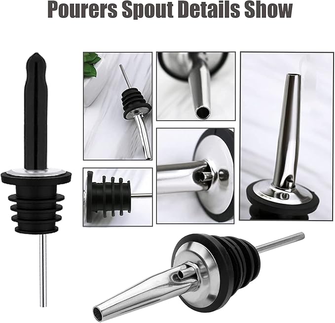 Pafusen 6 Pack Liquor Bottle Pourers, Liquor Pour Spout for Liquor Bottles, Stainless Steel Olive oil Dispenser Spout, Alcohol Pourer Spouts Dust Caps Long Covers, Sliver
