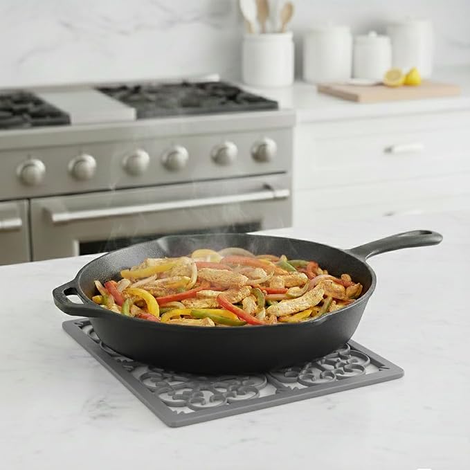 GASARÉ, Extra Large, Thick, Silicone Trivet for Hot Dishes, Pots, and Pans, Heat Resistant Mat for Countertop, Hot Pad for Kitchen, Easy to Clean, 12 x 11 x 3/8 Inches, Gray
