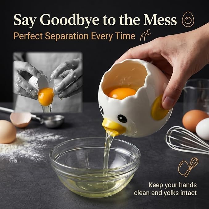 Ceramic Egg Filter Splitter, Funny Vomiting Chick Yolk White Separator | Multi-Purpose Baking Assistant Tool, Microwave & Dishwasher Safe, Hand-Painted Kitchen Gadget, Gift for Home Bakers