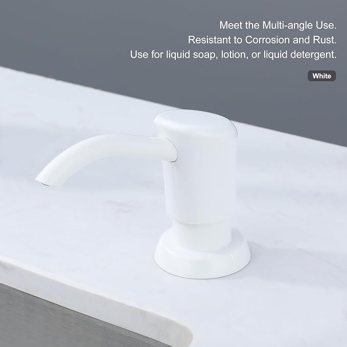 Dish Soap Dispenser for Kitchen Sink, 17 oz Bottle, White | Refills From The Top, No-Leak ABS Pump, DIY Installation, 360° Swivel, Fits 1–1.5 in Sink Holes; for Dish Soap or Lotion