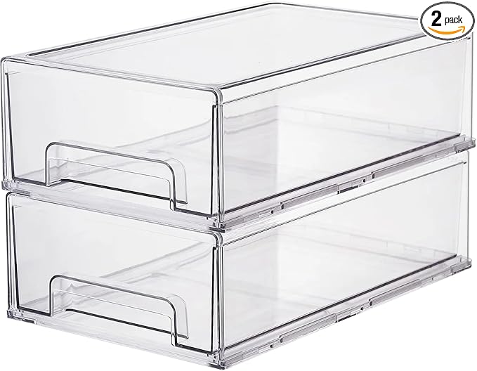 Clear Plastic Storage Drawer Organizer Bins, Perfect for Kitchen Organization or Pantry Organization and Storage, Fridge Drawer Organizer Bins, Pantry Storage and Organization Bins