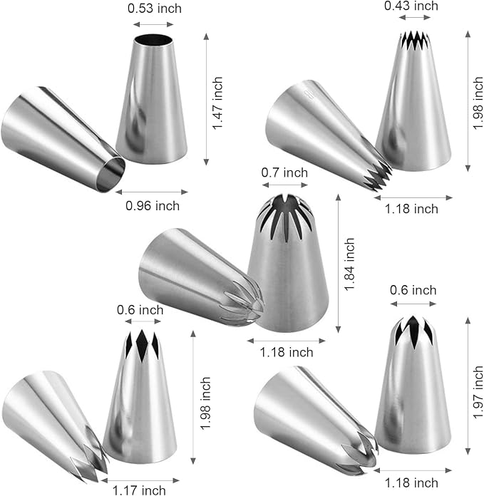 5Pcs Large Piping Tips Set, Stainless Steel Frosting Tips