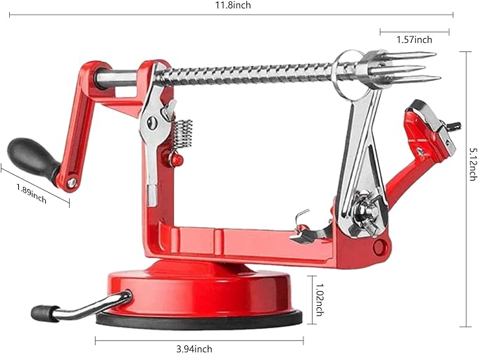 Apple Peeler Corer, Long lasting Chrome Cast Magnesium Alloy Apple Peeler Slicer Corer with Stainless Steel Blades and Powerful Suction Base for Apples and Potato(Red)