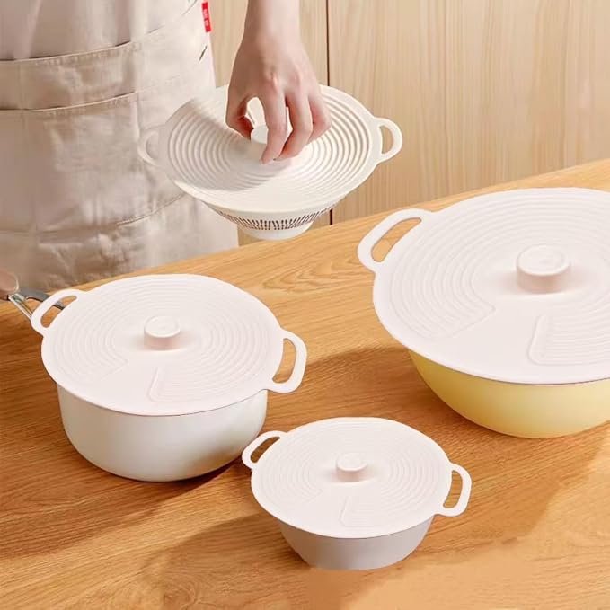 Elastic Heat-Resistant Bowl Covers, Cups, Cans, Jars & Silicone Stretch Lids for Food Storage in Fridge ，Food Grade Lid for Round Containers (beige)