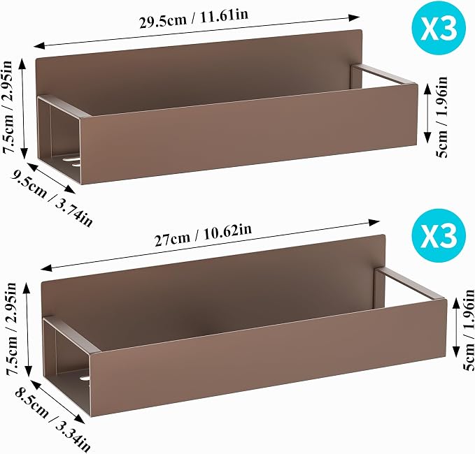 Metal Magnetic Spice Rack for Refrigerator Bronze, 6 Pack | Magnetic Shelves Heavy Duty for Fridge in Kitchen, Seasoning Storage Organizer, For Oven Washer and Dryer, For Heavier Items