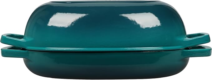 EDGING CASTING Enameled Cast Iron Oval Dutch Oven Pot with Lid, Dutch Oven for Sourdough Bread Baking, Bread Oven, Bread Dutch Oven, Oval Bread Pan, 5qt, Darkcyan