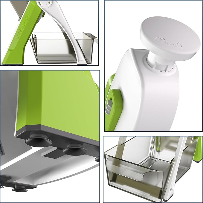 Safe Mandoline Slicer for Kitchen, Vegetable & Food Cutter, Easy to Clean | Safe Mandoline Slicer for Kitchen, Easy to Clean/Storage, Potato Slicing,Strips,Shredding,Dicing,Cleaning brush(Green)