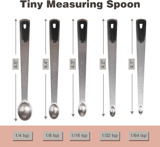 1Pack Small Measuring Spoon Set with Black Silicone Grip | Food-Grade Stainless Steel, High Precision, Dishwasher-Safe, Easy-Read Markings, Multi-Purpose, Lightweight & Durable