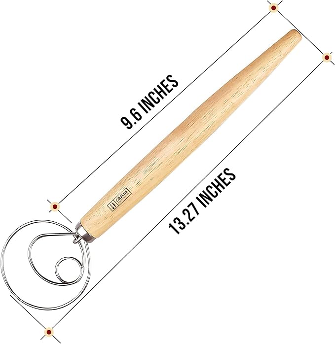 ORBLUE Premium Danish Dough Whisk - Dutch Whisk with Stainless Steel Ring - Danish Whisk for Bread, Pastry or Pizza Dough, 13-inch 1-PACK