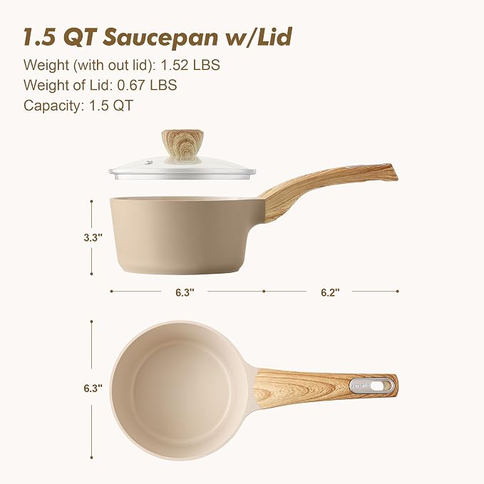 SENSARTE Ceramic Nonstick Sauce Pan with Lid, 1.5 Quart Small Saucepan, Cooking Pot with Stay Cool Handle, Non toxic Kitchen Sauce Pot, Non stick Saucier Pan, Induction Pot, PFOA PTFE PFAS PFOA Free