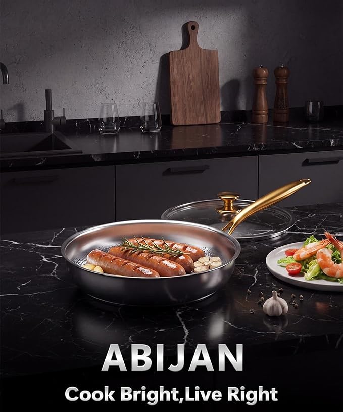 Titanium Pans for Cooking | 10" Pure Titanium Hammered Pro frying au gratin pan with Lid | Non-Toxic Skillet | PFAS/PFOA/PTFE Free Cookware | Dishwasher&Oven Safe