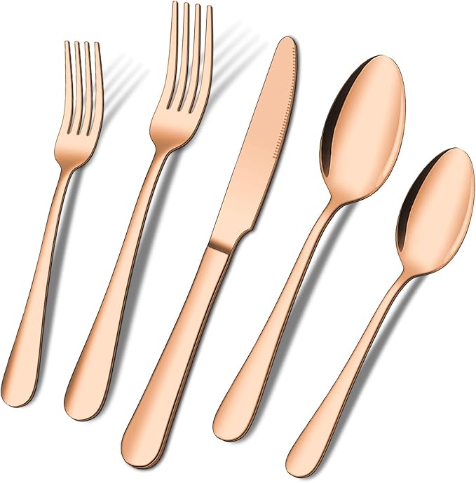 ENLOY 20 Piece Silverware Set, Rose Gold Stainless Steel Cutlery Set for 4 | Kitchen Utensil Set Service for 4, Include Heavy Duty Knife Fork Spoon, Mirror Polished for Home, Kitchen, Dishwasher Safe