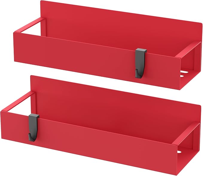 2 Pack Magnetic Spice Storage Rack Organizer for Refrigerator and Oven, Red Fridge Organizers and Storage | Magnetic Shelves Heavy Duty for Fridge in Kitchen, Seasoning Storage Organizer, For Oven Washer and Dryer, For Heavier Items