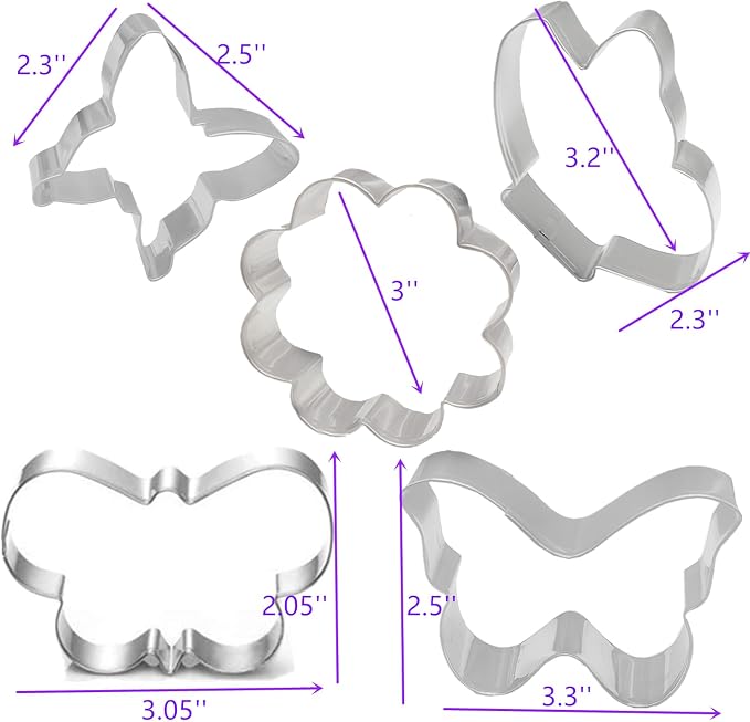 5Pcs Butterfly Flower Cookie Cutters Stainless Steel Holiday Cookie Cutter Shapes for Baking Gift Mother's Day, Father's Day, Valentine's Day, Thanksgiving