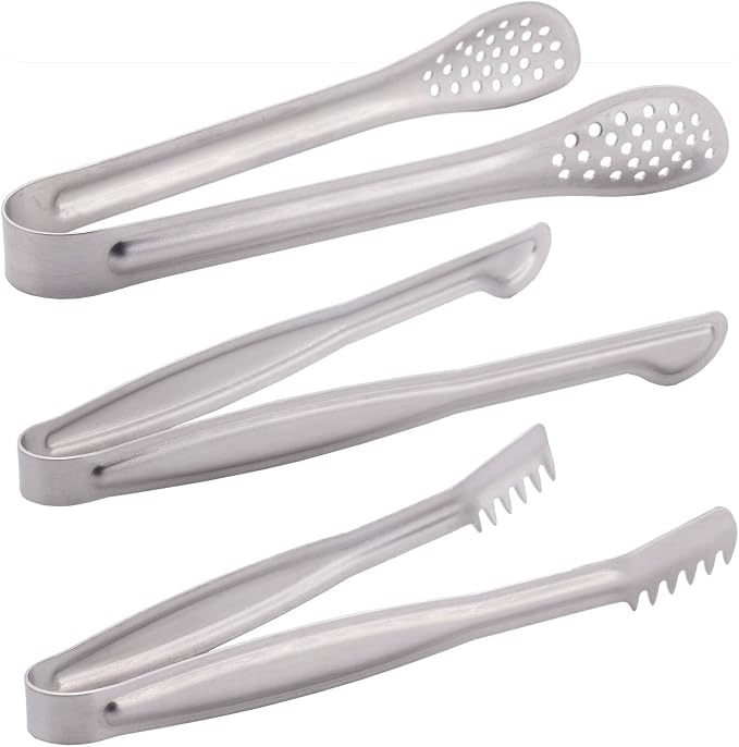 HINMAY Small Serving Tongs Set 6" Stainless Steel Mini Tongs, Set of 6