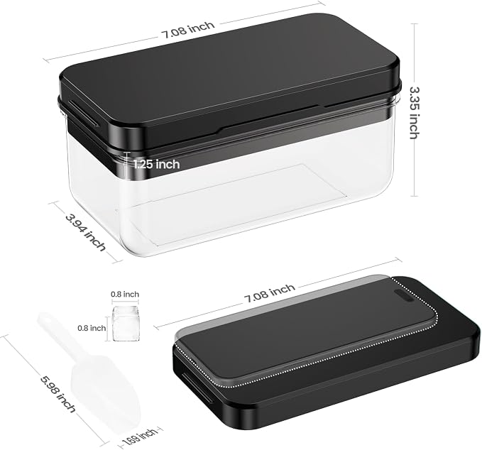 Ice Cube Tray with Lid and Bin, Easy Release 28 Cubes for Freezer | Food-grade BPA-free PP and ABS. Ice cubes for fruit, cocktails, iced coffee. Space-saving stackable with scoop