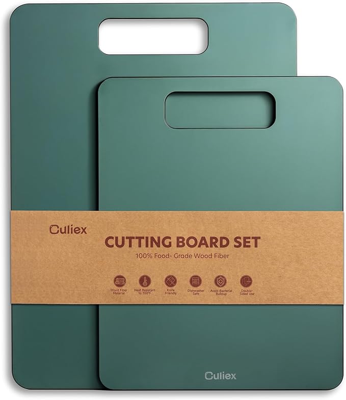 Wood Fiber Cutting Board Set of 2, Dishwasher Safe, Non-Toxic | BPA-Free Composite Cutting Board for Kitchen, Non-Slip, Non-Porous Chopping Board for Meat Vegetable Fruit Bread - Green