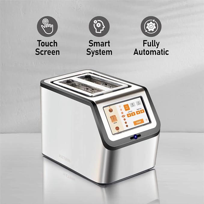 Smart Toaster, KETIAN Touch Screen 2 Slice,High-speed Automatic Settings, Bagel English Muffins Toast Pastry Waffles Bread Toaster,Stainless Steel