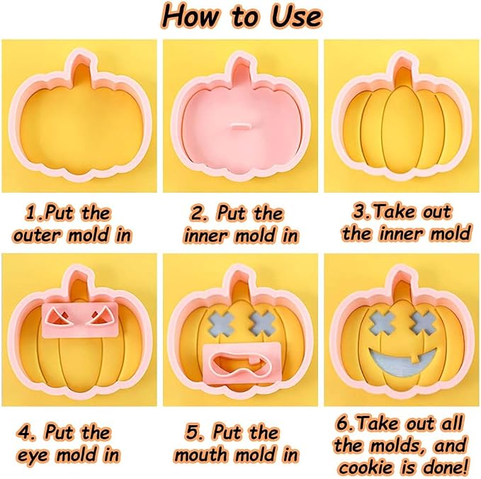 Mini Pumpkin Cookie Cutters, DIY 3d Halloween Raised Design Cookie Stamps | Cookie Cutter Set suitable for Frosting Decoration, Mini Gingerbread Pie Molds, Day of The Dead Decorations