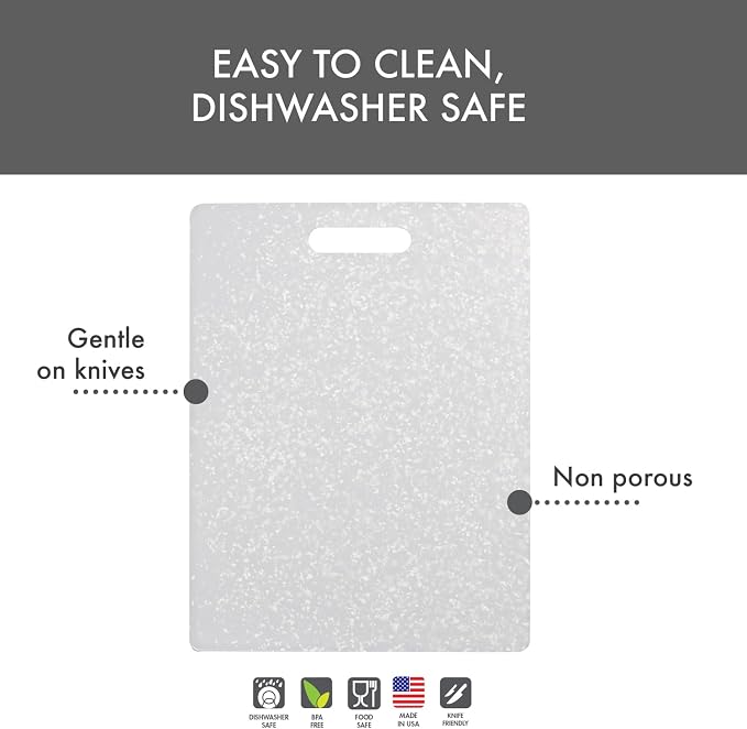 Dexas Original Jelli Cutting Board with Handle, 11 by 14.5 inches, White Granite Pattern