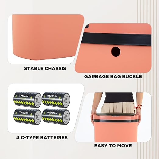 BestOffice | 13 Gallon Plastic Trash Can with Lid | Pink | Automatic Touchless Garbage Can | Odor Control | Modern Oval Design | Easy to Clean | For Kitchen, Bathroom, Office or Home