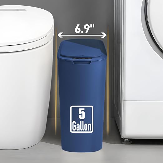 TIPGO 5 Gallon Automatic Bathroom Trash Can with Lid, Blue, Touchless | Motion Sensor, Slim Smart Garbage Bin, Plastic Wastebasket, Battery Operated, Manual Button, for Bedroom, Office,RV