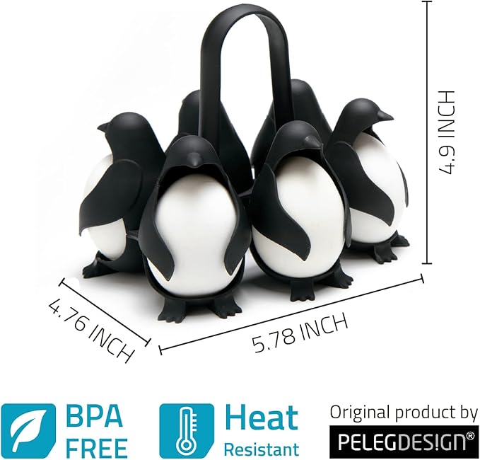PELEG DESIGN Egguins Egg Cooker for Hard Boiled Eggs and Soft Boiled Eggs – 3-in-1 Boiled Egg Holder for Cooking, Fridge Storage & Serving – Unique Penguin Kitchen Gift, Holds 6 Eggs