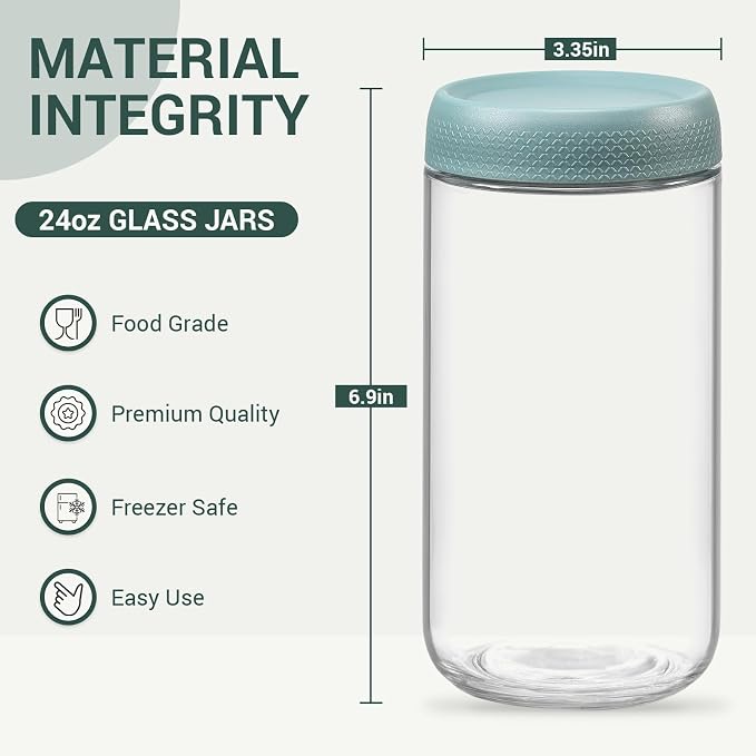 NETANY 6-pack 24oz Glass jars with Airtight Lids, Overnight Oats Containers with Lids, Wide mouth Mason Salad jars, Glass Food Storage Containers for Snacks Yogurt Spice Sugar