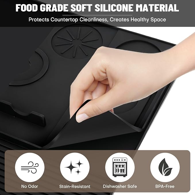 Silicone Coffee Mat Compatible with Ninja Luxe Espresso Coffee Machine ES601/ES701 & Most Home Espresso Machines - 23"x15" Anti-Slip Heat-Resistant - Maker Bar | Tamping Mat | Top Mat (3-in-1)