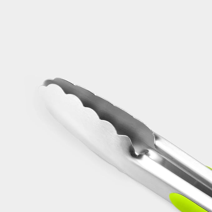 Premium 304 Stainless Steel Tongs Set – 12" Grill Tongs & 9" Cooking Tongs, Heat Resistant up to 600°F, Wavy Grip Head, Non‑Slip Handle with Locking Clip & Hanging Loop, Dishwasher Safe, Green