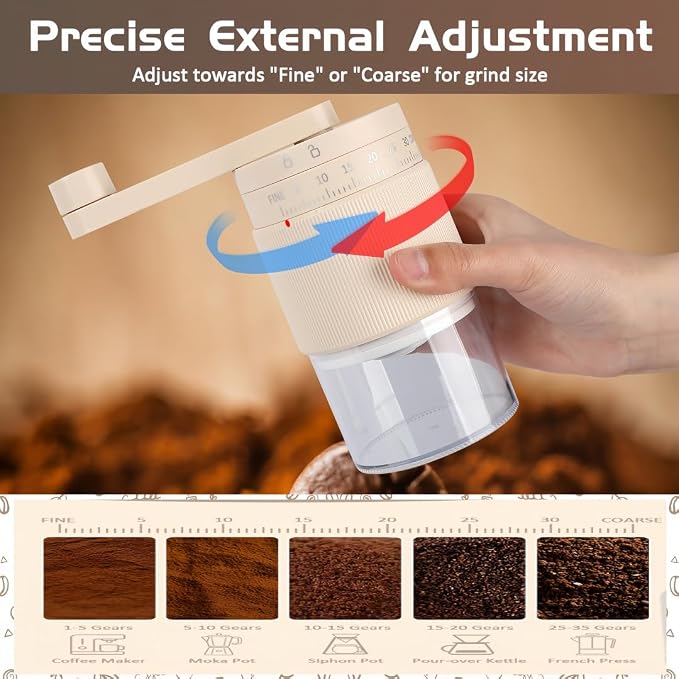 Manual Coffee Grinder with 95 Ceramic Conical Burr, 35 Adjustable Grind Settings, Portable Coffee Mill for Espresso, Pour Over & French Press, Camping & Home