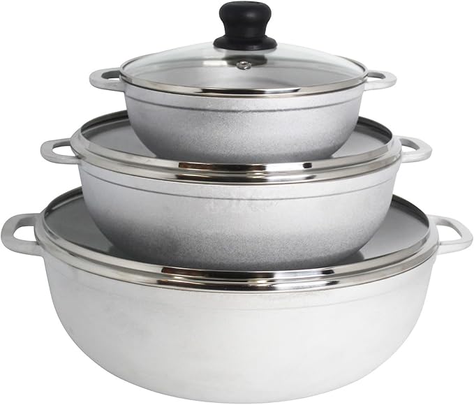 IMUSA 1.5, 3.5 & 7 Qt Cast Aluminum Caldero 3 Piece Set with Glass Lid