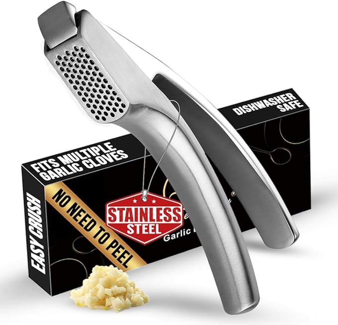 Gourmet Easy Lifetime Replacement Garlic Press, No Need to Peel, Fine Mince | Detachable Design for Easy Cleaning, Ergonomic Handle for Effortless Press, Stainless Steel Rust-Resistant, Dishwasher Safe