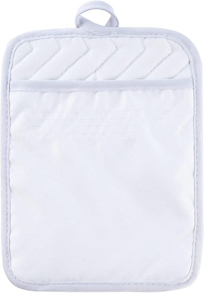 Anyi Pot Holders and Oven Mitts 7" X 9" Heat Resistant Pocket Pot Holder Set Feature of Non Slip Kitchen Hot Pad Oven Mitts, 3-Pack (White)