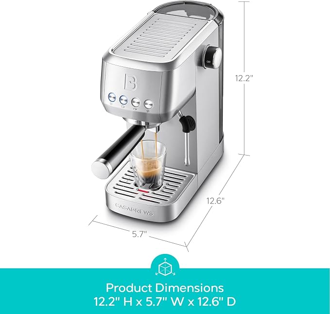 CASABREWS 3700 Essential Stainless Steel Espresso Machine with Steam Wand | 20-Bar Italian Pump, Powerful Steam Wand, 43.9oz Removable Water Tank, Compact Espresso Maker for Home, Cappuccino & Latte