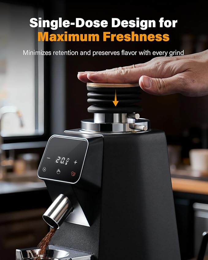 SHARDOR 64mm Coffee Grinder Single Dose Hopper, Silicone Bellow with Wooden Lid for Easy Cleaning and Single Dosing