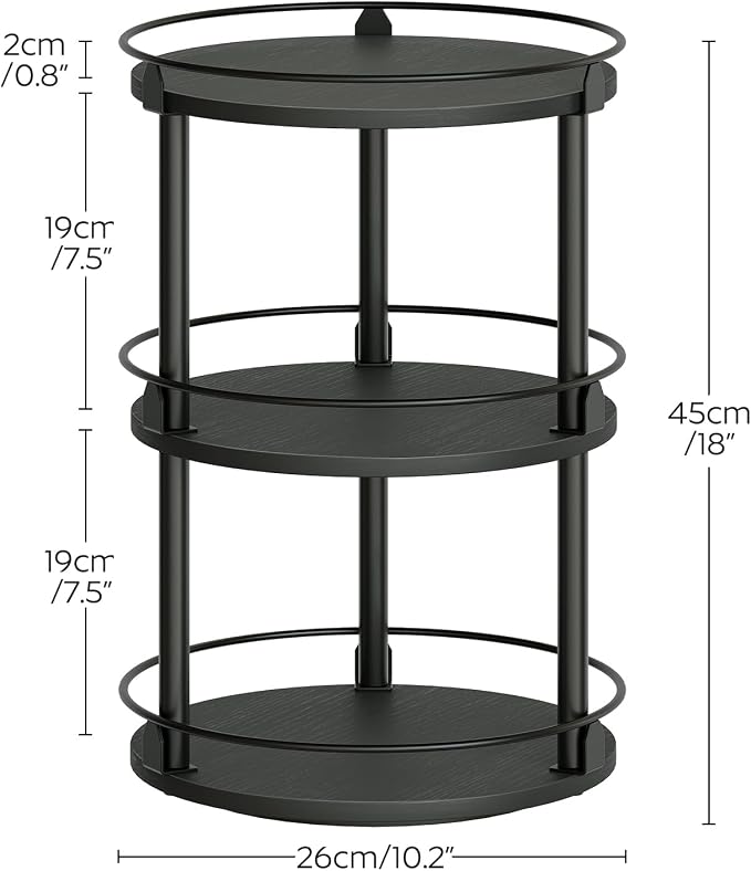 3-Tier Lazy Susan Organizer, Rotating Spice Rack, Spinning Organizer, Industrial Turntable Spice Rack Organizer for Cabinet, Kitchen Countertop, Pantry, Black SR23BK