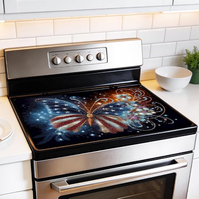 Flag Butterfly Stove Top Cover 28.35x20.47 in Non Slip Mat | Heat Resistant Cooktop Protector Mat with Non-Slip Backing, Scratch Protection and Countertop Drying Mat.