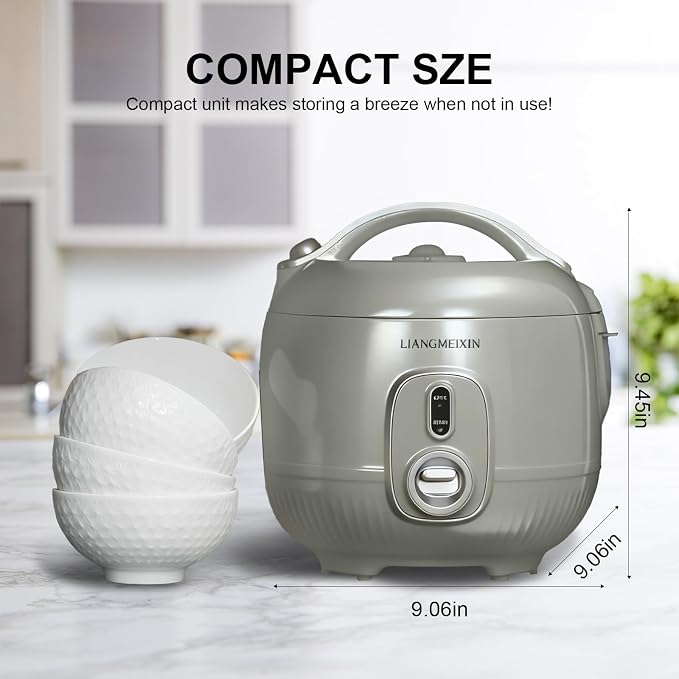 Durable Rice Cooker Small 3-Cup (Uncooked)/6-Cup (Cooked) for 1-3 People, 1.6L Non-stick Mini Rice Cooker, Perfect for White/Brown Rice, Porridge, Soup, and Hot Pot, Auto Keep Warm 12 hours(Sage Green)